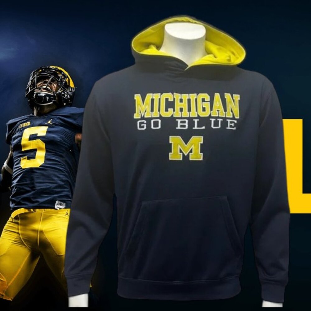 University of Michigan Wolverines Blue Embroidered Pullover Hoodie Youth XL (20)